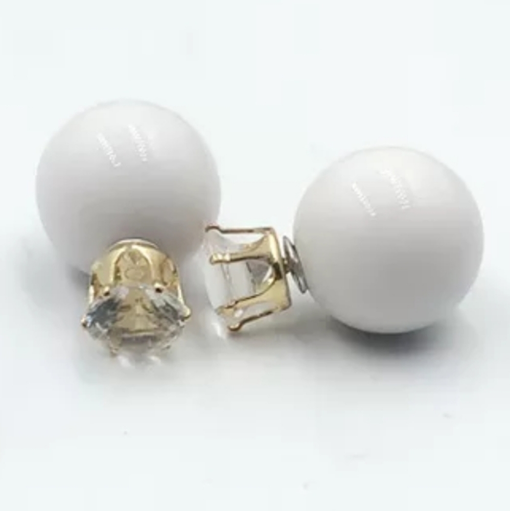 ⚪White Glass Ball & Crystal Stud Double Earrings⚪